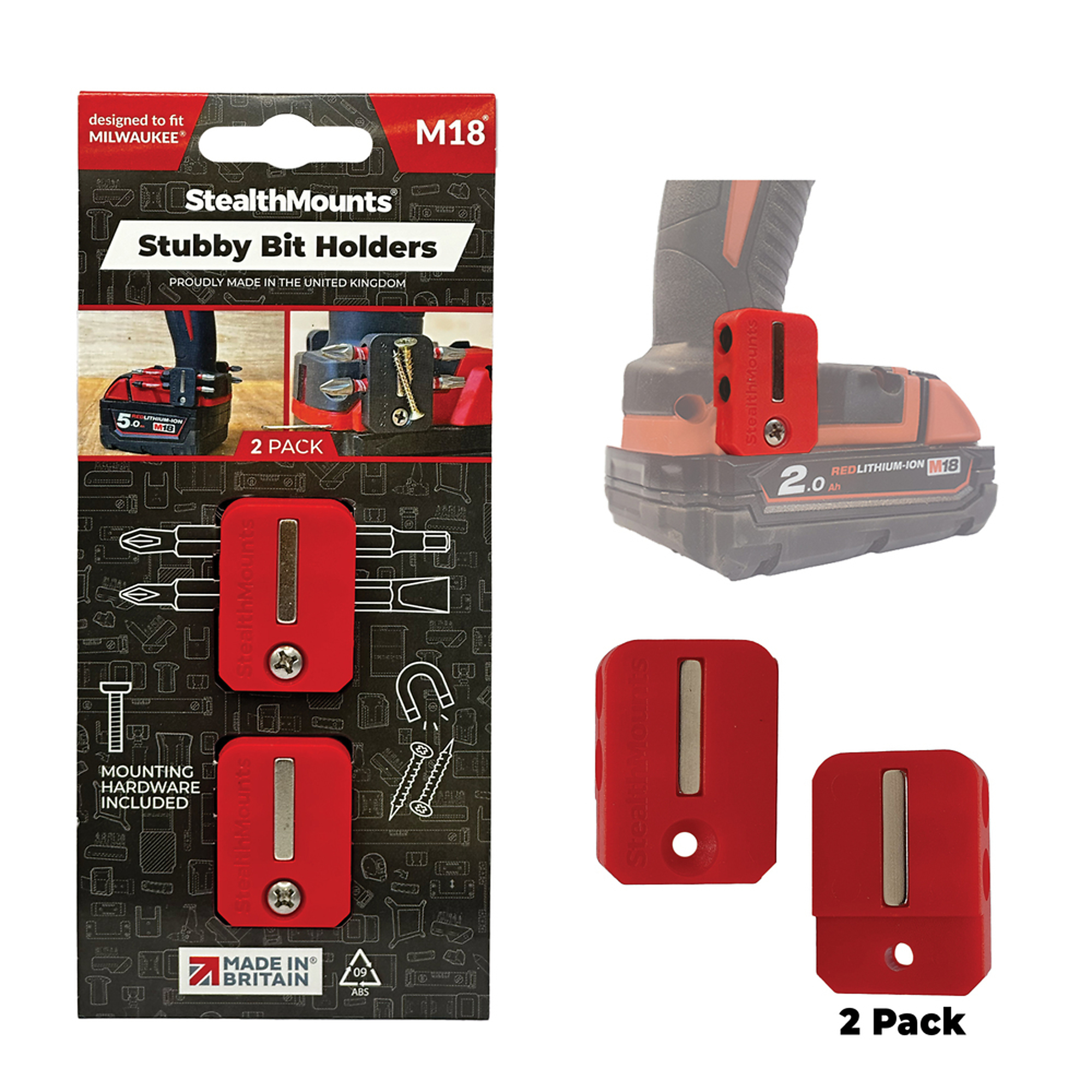 Stubby Bit Holder compatible with Milwaukee M18 (2 Pack)